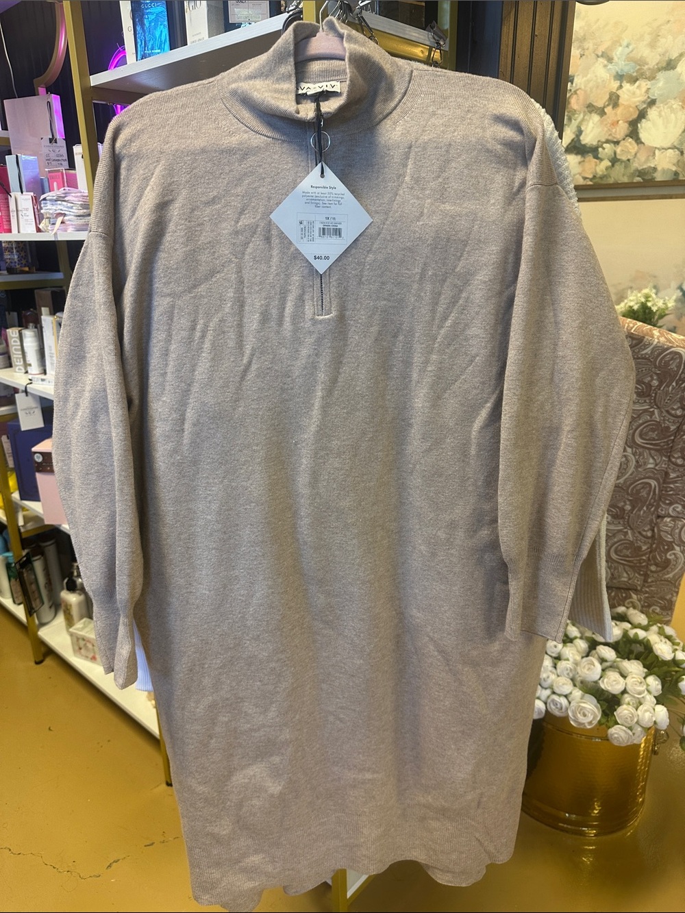 NWT Ava & Viv Taupe Quarter-Zip Sweater 1X